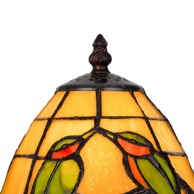 Hivvago Eli 13 Inch Accent Lamp, Painted Avian Pair Tiffany Style Shade, Multicolor
