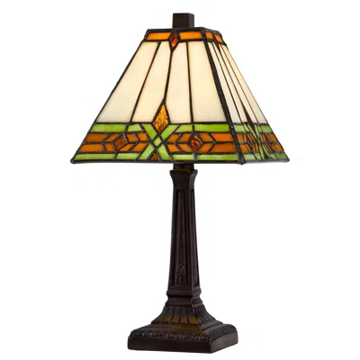 Hivvago Eli 14 Inch Accent Lamp, Stained Square Tiffany Style Shade, Bronze Frame