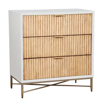 Hivvago Eli 34 Inch 3 Drawer Small Dresser Nightstand, Corrugated Panels, White, Gold