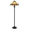 Hivvago Eli 60 Inch Floor Lamp, Hexagonal Tiffany Style Shade, Dual Light, Bronze In Black