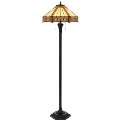 Hivvago Eli 60 Inch Floor Lamp, Hexagonal Tiffany Style Shade, Dual Light, Bronze In Black