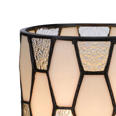 Hivvago Eli 9 Inch Accent Lamp, Hand Painted Cylinder Tiffany Style Shade, Bronze