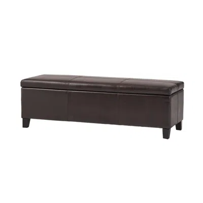 Hivvago Elias Storage Ottoman Bench, Detailed Brown Faux Leather, 51 Inch