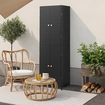 Hivvago Elix Outdoor Storage Cabinet With 4 Compartment, 71 Inch Black Rattan