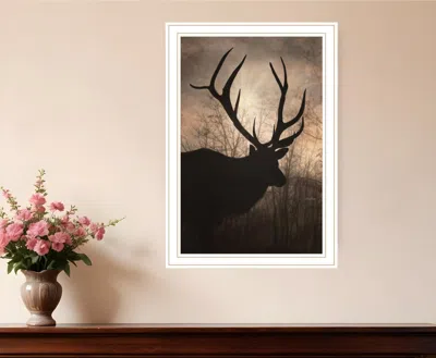 Hivvago Elk Sunrise White Framed Print Wall Art In Brown
