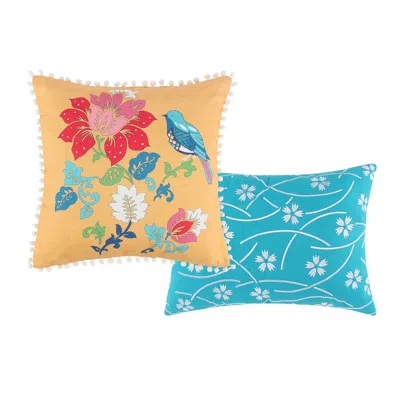 Hivvago Ello 2pc Decorative Throw Pillows, Polyester Canvas Floral Print Multicolor
