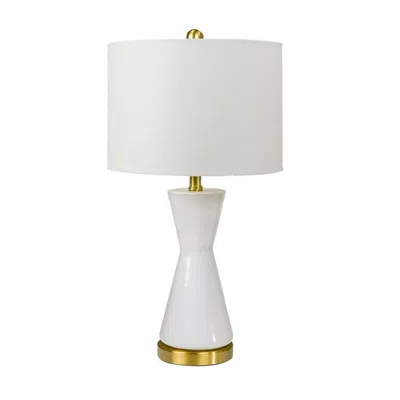 Hivvago Elma 24 Inch Table Lamp Set Of 2, Hourglass Stand, Gold Trim, Glass, White