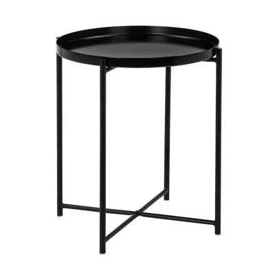 Hivvago Ely 21 Inch Side End Table, Black Round Tray Top Modern Open Metal Frame