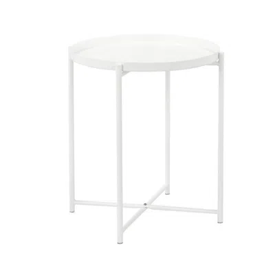 Hivvago Ely 21 Inch Side End Table, White Round Tray Top, Modern Open Metal Frame