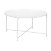Hivvago Ely 33 Inch Coffee Table, Round Top With Cross Base, White Metal Finish In White