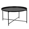 Hivvago Ely 33 Inch Coffee Table, Round Tray Top, Cross Base, Black Metal Finish In Black