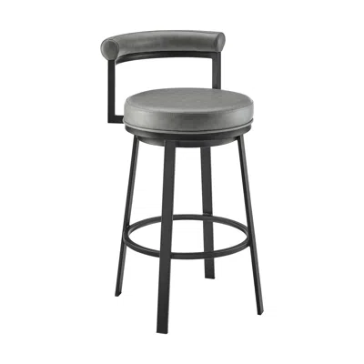 Hivvago Elysha 30 Inch Swivel Bar Stool Chair, Round Cushion, Gray Faux Leather In Black