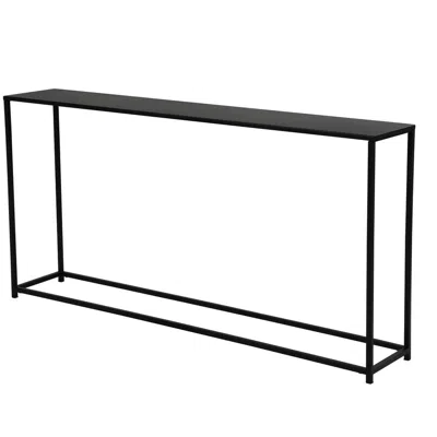 Hivvago Eme 56 Inch Console Sofa Table, Rectangular Top, Modern Black Metal Frame