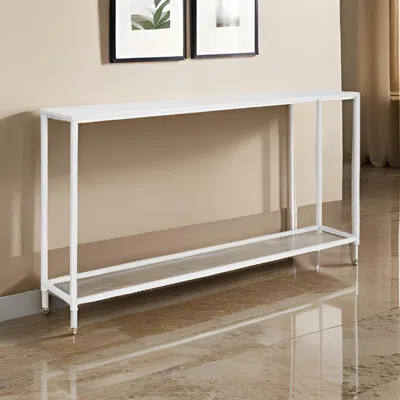 Hivvago Eme 56 Inch Console Table, Rectangular Top, White Finish Metal Frame
