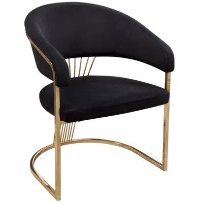 Hivvago Emy 26 Inch Cantilever Barrel Dining Chair, Black Velvet Upholstery, Gold