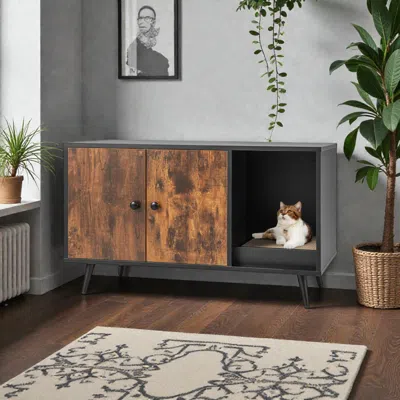 Hivvago Enclosed Cat Litter Box House With Two-door Access Cabinet In Multi