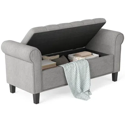 Hivvago End Of Bed Storage Ottoman With Rolled Arms In Gray