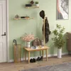 Hivvago End Table With Coat Rack Solid Wood Coat Tree With 2-in-1 Side Table-natural
