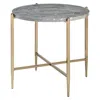 Hivvago End Table With Oval Marble Top And X Shaped Support, Gray And Gold In Gray