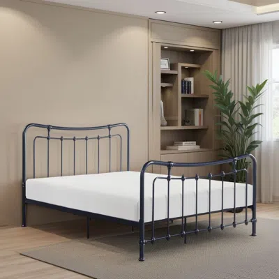 Hivvago Engel Twin Size Bed, Metal Frame In Gunmetal Finish, Traditional Joining