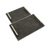 Hivvago Entro Tray Set Of 2, Rectangular Shape, 2 Gold Handles, Black Finish Marble In Black