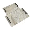 Hivvago Entro Tray Set Of 2, Rectangular Shape, 2 Gold Handles, White Finish Marble In Neutral