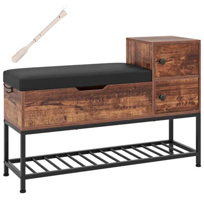 Hivvago Entryway Bench With Flip Top Box And 2 Door Cabinets For Entryway In Brown