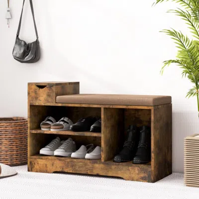 Hivvago Entryway Storage Shoe Bench With 1 Storage Drawer And 3 Open Compartments-rustic Brown