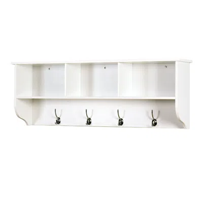 Hivvago Entryway Wall Mounted Coat Rack With 4 Dual Hooks Wooden Shelf- White