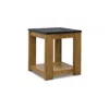 Hivvago Enty Side End Table, Classic Faux Stone Top, 22 Inch Light Brown Wood