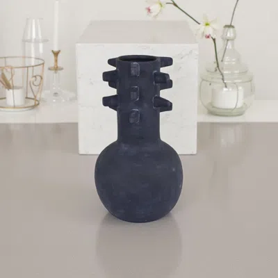 Hivvago Enya Flower Vase, 3d Spike Accent Narrow Neck, Black Ceramic, 15 Inch In Blue