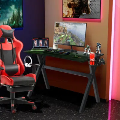 Hivvago Ergonomic Gaming Desk With Mousepad And Cup Headphone Holder