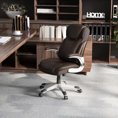 Hivvago Ergonomic Office Pu Leather Executive Chair With Flip-up Armrests And Rocking Function-brown