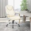 Hivvago Ergonomic Office Pu Leather Executive Chair With Flip-up Armrests And Rocking Function-white