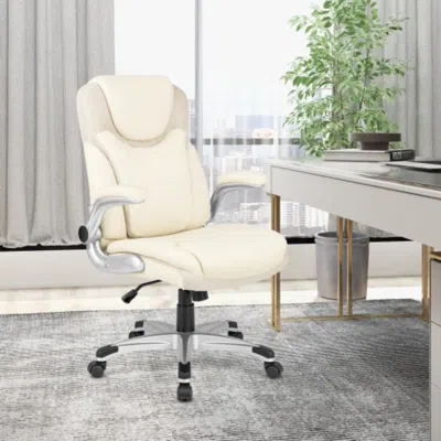 Hivvago Ergonomic Office Pu Leather Executive Chair With Flip-up Armrests And Rocking Function-white