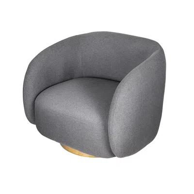 Hivvago Eros 35 Inch Swivel Accent Chair, Plush Gray Fabric Upholstery, Gold Base