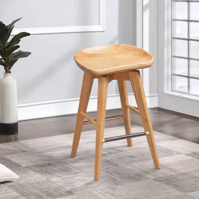 Hivvago Esme 24 Inch Swivel Counter Stool With Contour Seat, Wood, Natural Brown