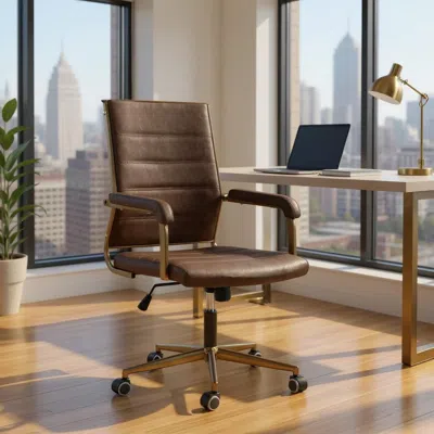 Hivvago Espresso And Bronze Adjustable Height Swivel Rolling Office Chair In Brown