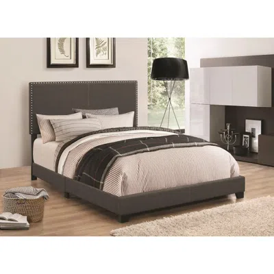 Hivvago Espresso Upholstered Eastern King Bed In Gray