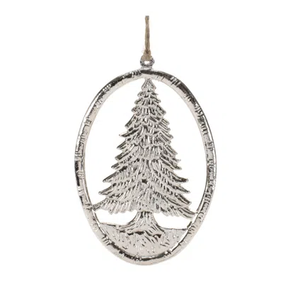 Hivvago Etched Metal Pine Tree Ornament (set Of 12) In Gray