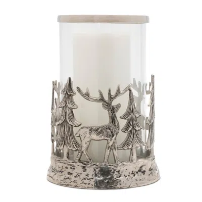 Hivvago Etched Metal Woodland Candle Holder 8"d In White