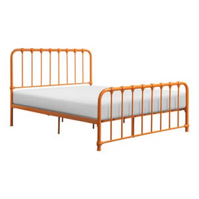 Hivvago Ethan Queen Size Bed, Classic Open Slatted Metal Frame Design, Orange In Brown