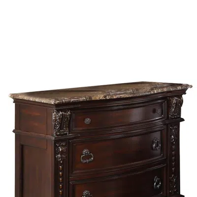 Hivvago European Style Nightstand With 3 Drawers And Marble Top, Dark Cherry Brown