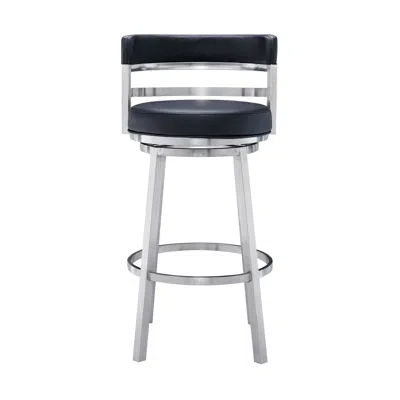 Hivvago Eva 30 Inch Padded Swivel Bar Stool Chair, Steel Finish, Black Faux Leather In Silver