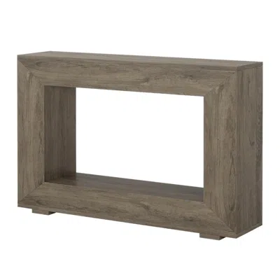 Hivvago Evan Console Table, 47 Inch Rectangular Top, Rustic Gray, Open Shelf In Brown
