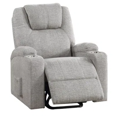Hivvago Evans 37 Inch Recliner Chair, Power Lift, Cupholders, Chenille, Light Gray