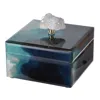 Hivvago Eve 6 Inch Decorative Accessory Box, Elegant Stone With Finial Accent, Blue