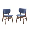 Hivvago Evis 23 Inch Side Dining Chair Set Of 2, Walnut Brown, Soft Blue Fabric In Brown