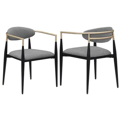 Hivvago Exis Dining Armchair Set Of 2, Modern Gray Fabric, Sleek Black Metal