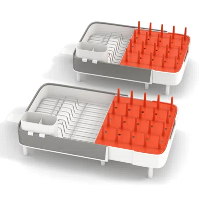 Hivvago Expandable Dish Drying Rack Adjustable Dual-part Dish Drainer With Detachable Utensil Holder In Orange